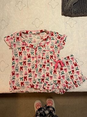 Women’s Pajama Set with Red, Green, and Pink Bows